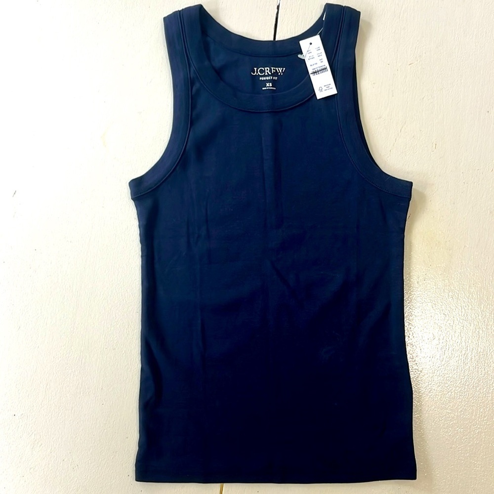 NWT J.Crew Perfect Fit High Neck Tank Top Navy Blue Womens Size XS - Picture 5 of 8